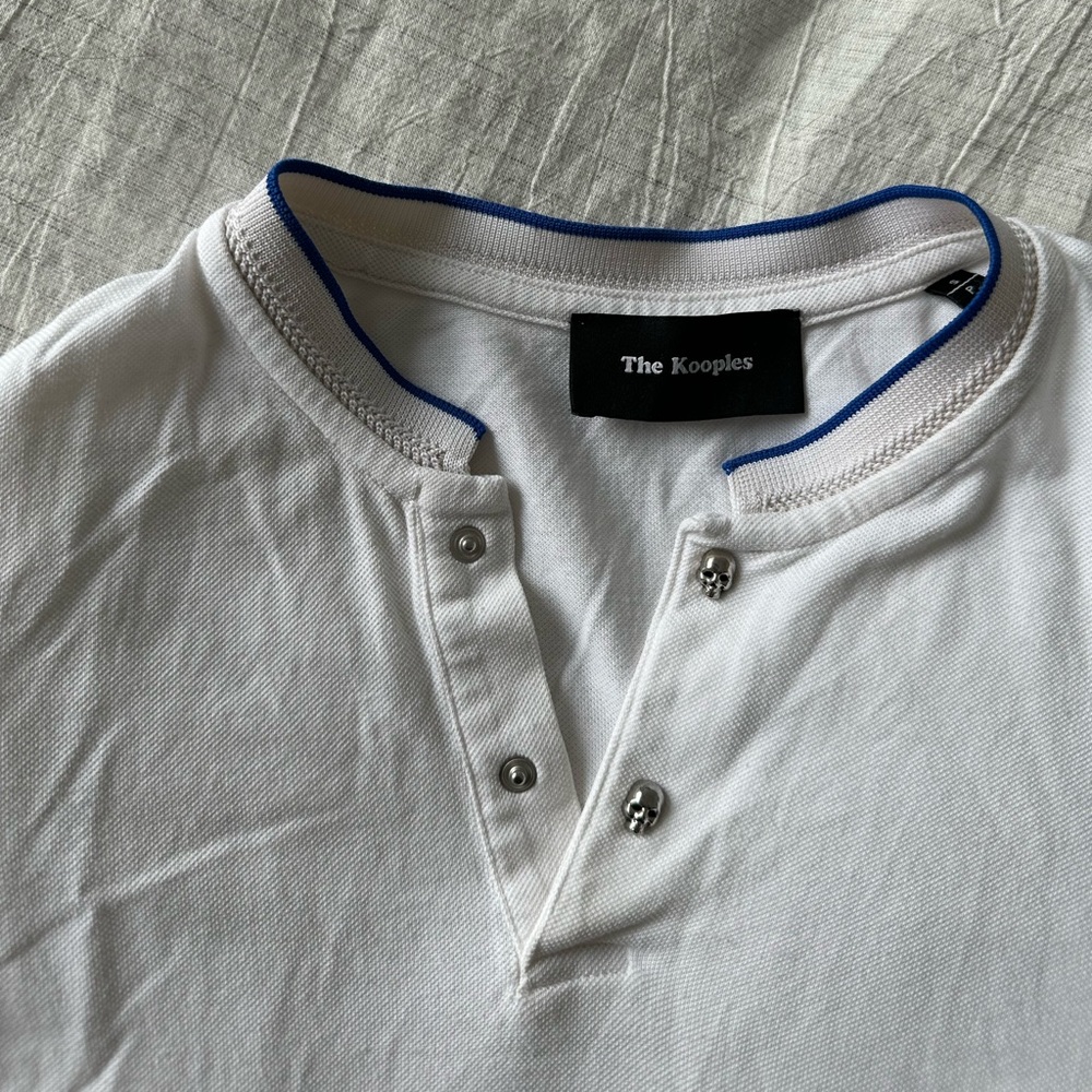 The Kooples White and Blue Trim Henley Shirt